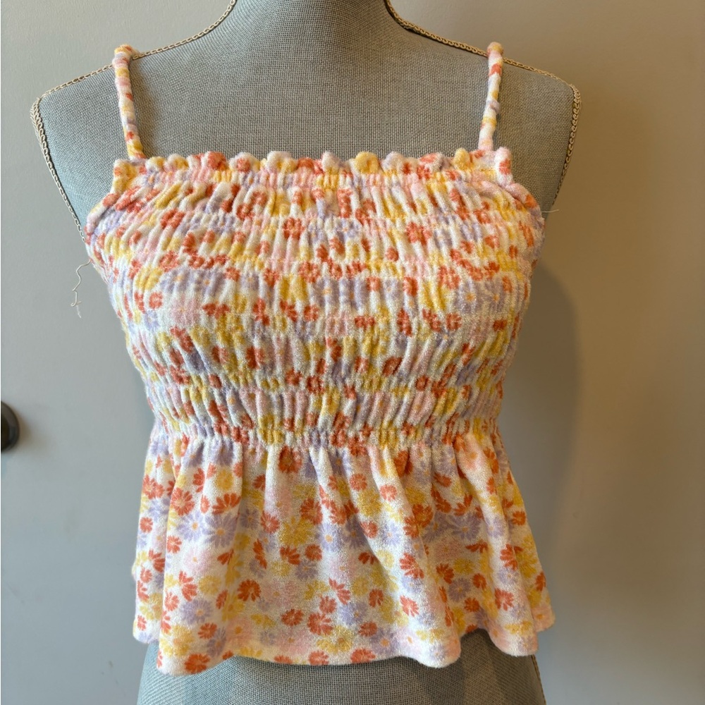 SO SIZE M TERRYCLOTH CROP TOP FLORAL PRINT